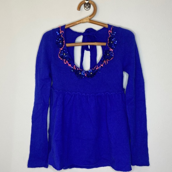 Free People Open-back Babydoll Royal Blue Sweater - Picture 6 of 7